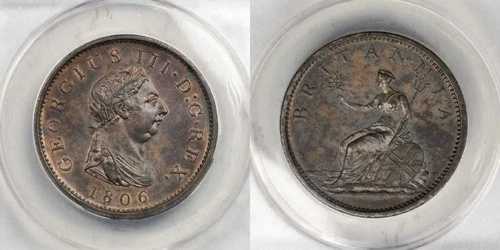 イングランド 1806年 銅貨 1ペニー ジョージ3世 ドレープ月桂冠胸像 ANACS MS 64 BRN 129,250円