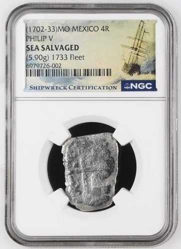 1733年 フロリダキーズ艦隊難破船 シルバーコブ 希少 4レアルコイン NGC スラブ #445