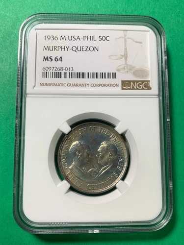 アメリカ・フィリピン 50センタボ 1936-M マーフィー・ケソン記念 NGC MS 64