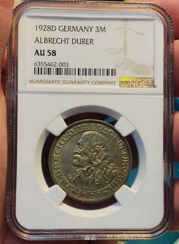 1928 D ドイツ 3 マーク アルブレヒト デューラー NGC AU58
