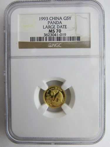 1993年 1/20オンス 中国金貨 パンダ NGC MS70 ラージデイト 5元 中国コイン
