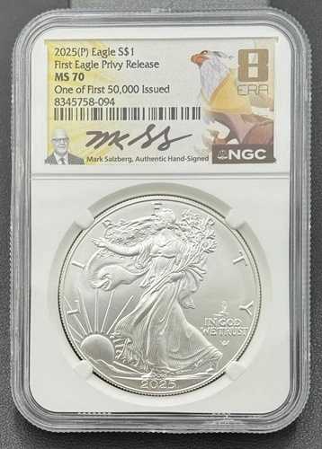 2025 (P) シルバーイーグル プライヴィ NGC MS70 初回5万枚発行 マーク・ザルツバーグ直筆サイン入り 8 ERA
