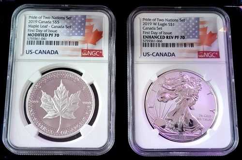2019 W エンハンスド リバース プルーフ シルバー イーグル NGC PF70 カナダ 初日セット レア