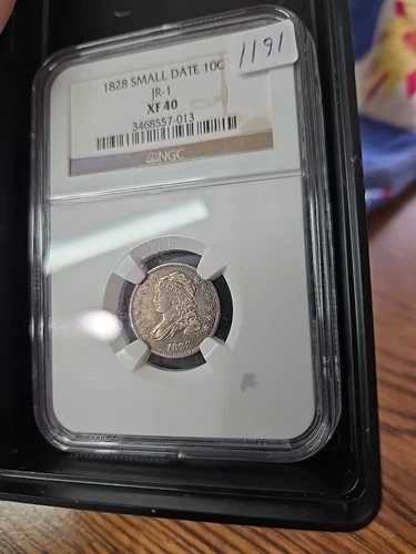1828年製 スモールデイト JR-1 XF 40 キャップドバスト ダイム NGC