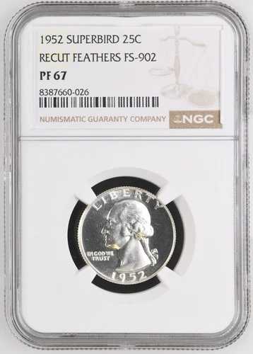 1952年 PF67 スーパーバード ワシントンクォーターリカットフェザー FS-902 NGC