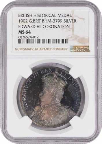1902年 イギリス エドワード7世戴冠式記念銀メダル BHM-3799 MS64 NGC