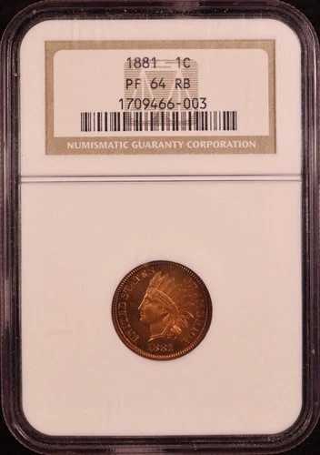 1881年プルーフ・インディアンヘッド・セント - NGC PF64 RB - 美しい目を引く！華やかでPQ+