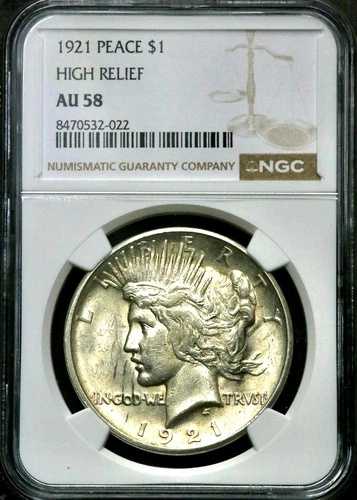 1921年 ピースシルバー 1ドル - 高浮き彫り - NGC MS 58 CC834
