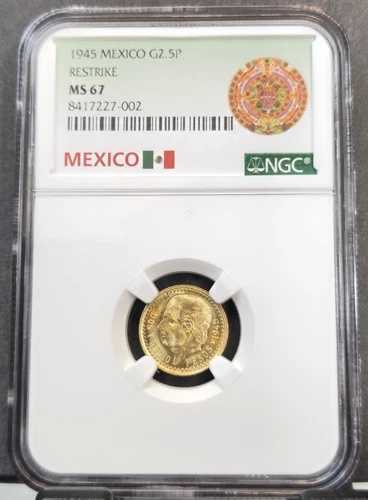 1945年 メキシコ ゴールド 2.5ペソ G2.5P イダルゴ NGC MS 67 希少 美しい宝石 BU