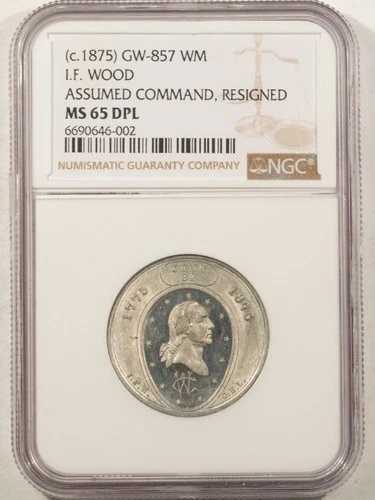 (c.1875) GW-857 WM I.F. ウッド指揮官就任、辞任メダル - NGC MS-65 DPL