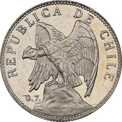 チリ、サンティアゴ、50 センタボ、1902 年、NGC MS 65 (Colecci?n Val y Mex?a Label)。