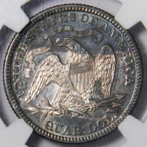 1875 年 座った四分の一 ~ NGC AU58 ~ 珍しいリバース タブ トーニング!