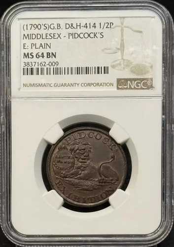 1790年代のコンドルトークン NGC MS-64 BN ミドルセックス - ピッドコック E: プレーン
