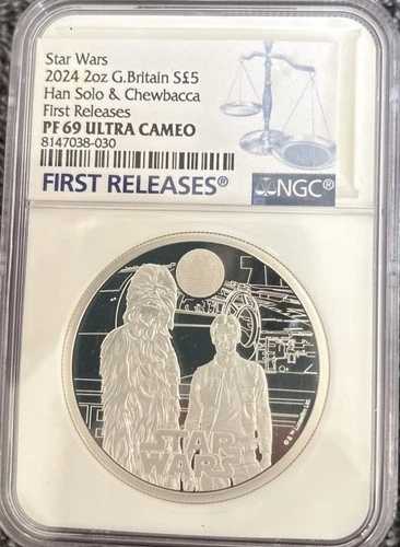 イギリス 2024年 2ポンド - 1オンス シルバー - スターウォーズ ハン・ソロ＆チューバッカ NGC PF 69 UC