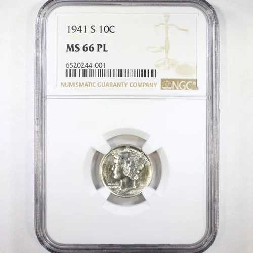 1941-S 10C NGC MS66PL - マーキュリーダイム