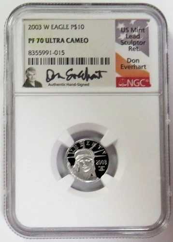 2003 W プラチナ エバーハート サイン入り $10 アメリカンイーグル 1/10オンス SOL NGC PF 70 UC