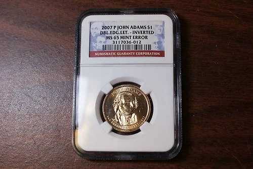 2007-P NGC MS-65 ジョン・アダムス 1ドル ダブルエッジレタリング反転 *ミントエラー*