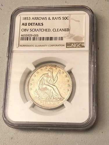1853年 アローズ＆レイズ 50セント シルバー ハーフ NGC AU 詳細