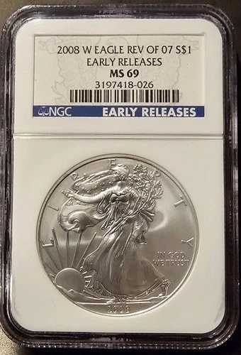 2007年シルバーイーグルの2008年W裏面 - 早期リリース - MS69 NGC