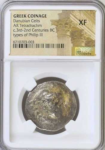 紀元前 3 ～ 2 世紀 ドナウ川流域のケルト人 古代ギリシャの貨幣 AR テトラドラクマ NGC XF...