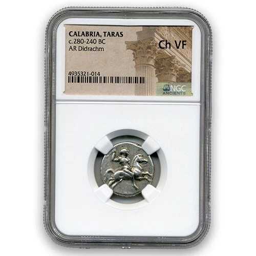 カラブリア・タラス 紀元前281-240年 少年とイルカのドラクマ NGC CH VF