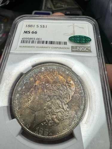 1881-S モーガン 1ドル NGC CAC 認定 MS 66 カラフルトーン表面