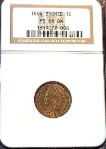 1864年製 ブロンズ インディアン セント NGC MS65 BN 美品 最安値 eBay* CHRC 114,950円