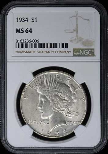 1934年 ピースダラー S$1 NGC MS64 114,950円