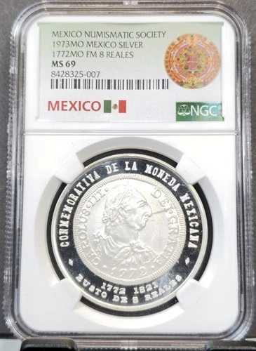 1973年 メキシコ シルバーメダル 1772 チャールズ3世 8レアレス NGC MS 69 希少宝石 トップポップ