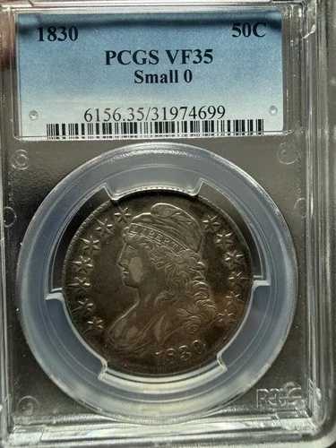1830年製 スモールO キャップドバスト ハーフダラー PCGS グレード オリジナル 50セント Vf35