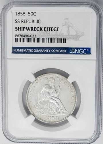 1858年 着席自由の女神像 ハーフ 50セント SS リパブリック 難破船効果 NGC 950649-117