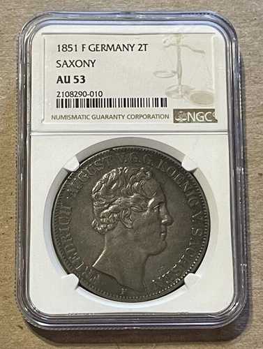 ザクセン (ドイツ) - 1851 年 銀貨 2 ターラー (NGC AU 53) - 素晴らしい! 114,950円