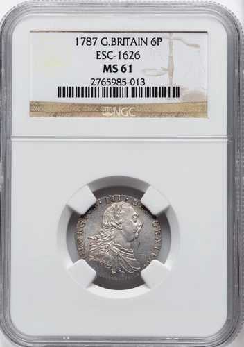 イギリス - 1787年 ジョージ3世 6ペンス - NGC MS61 - 素晴らしい光沢!
