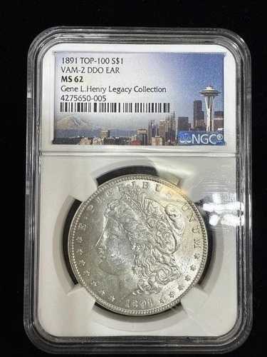 1891年 トップ100 S$1 モルガン銀貨 NGC MS62 VAM-2 DDO イヤー