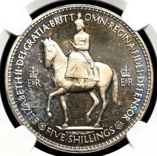 イギリス。1953年エリザベス2世戴冠式プルーフクラウン、NGC PF66カメオ