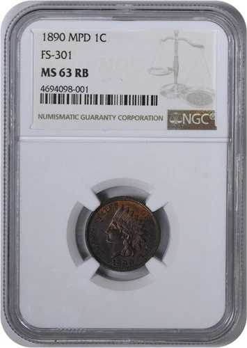 1890年インディアンセント MPD FS-301 MS63RB NGC