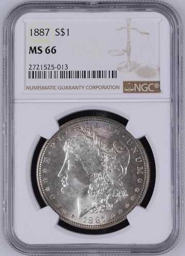 1887-P モルガン銀貨 NGC MS66 ブラストホワイト（周辺部にわずかな変色あり）