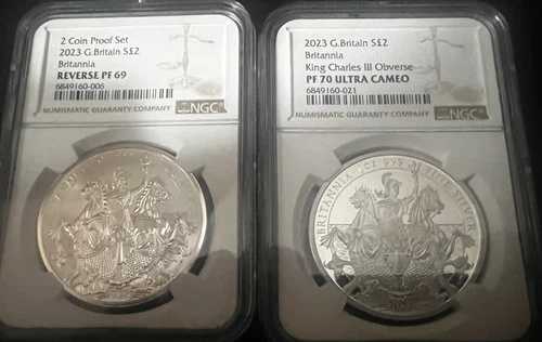2023年 英国 ブリタニア 1オンス シルバー プルーフ 2枚セット NGC RP69/PF70 UC 初版 114,950円