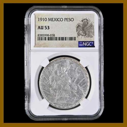 メキシコ 1ペソ銀貨、1910年記念独立記念馬 NGC AU 53 115,500円