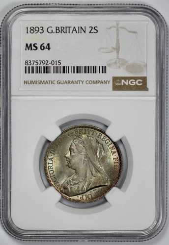 1893年 イギリス 2S フローリン NGC MS 64 トーン