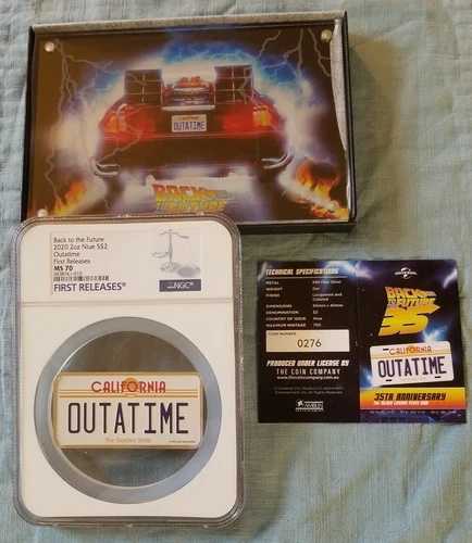 2020年 NIUE 2オンス PF70 初リリース バック・トゥ・ザ・フューチャー OUTATIME ナンバープレート