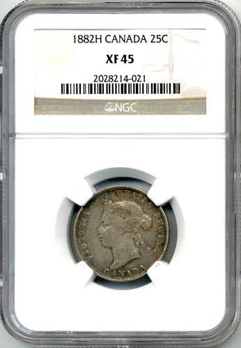1882H カナダ 25セント - チョイス エクストラファイン、NGC EF 45
