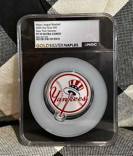 2025年 3オンス .999 シルバー ウルトラカメオ MLB ニューヨークヤンキース グレーデッド スラブ NGC PF 70