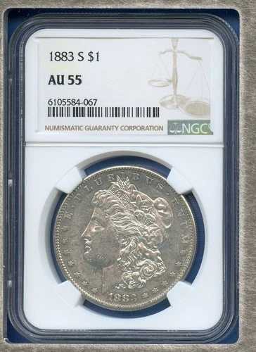 1883 S NGC AU55 モルガン・ダラー 1ドル 米国銀貨 希少キー日付 1883-S AU-55 セミPL
