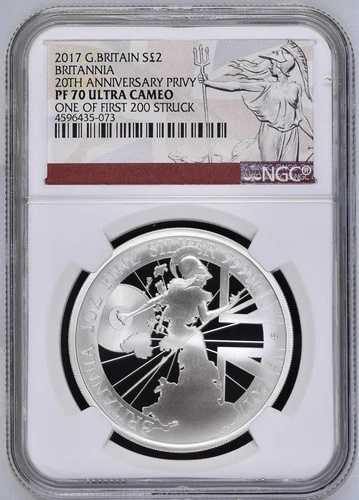 2017年 イギリス 1オンス シルバー プルーフ NGC PF70 UCAM 20周年記念 プライベートブリタニア