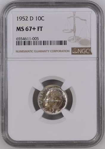 1952-D 10C FB ルーズベルト ダイム NGC MS67+FT 6554611-005