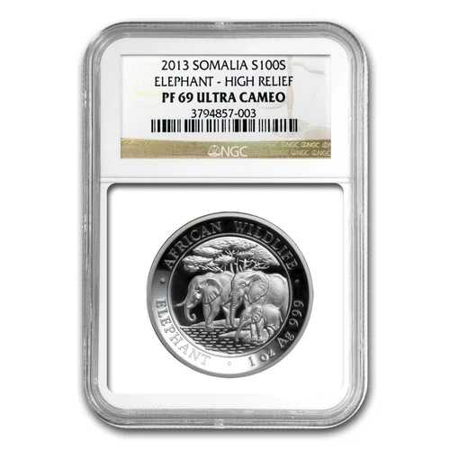 2013年 ソマリア 1オンス シルバーエレファント PF-69 NGC(ハイレリーフ)