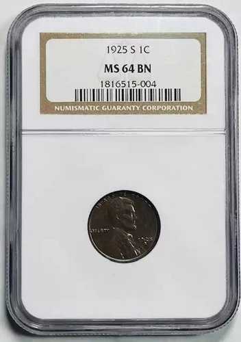 1925 S スモールセント リンカーン ウィート ペニー NGC MS-64 BN