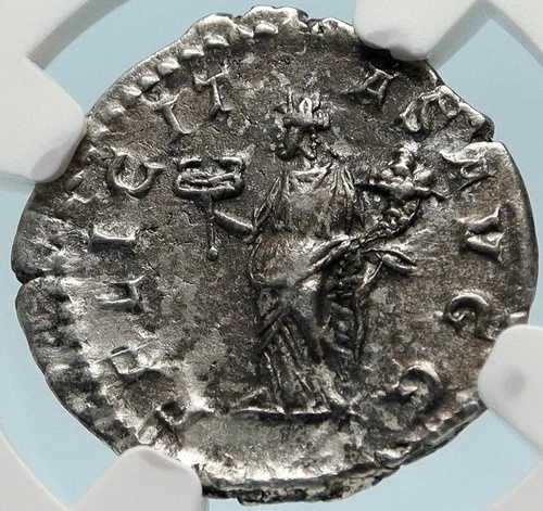 カラカラ 本物 古代 205AD 正真正銘 銀製 ローマコイン フェリシタス NGC i83585