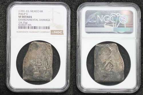 1701年 - 1733年 スペイン領メキシコ フィリップ5世 銀貨 8レアル コブコイン NGC VF 詳細 5GEQ